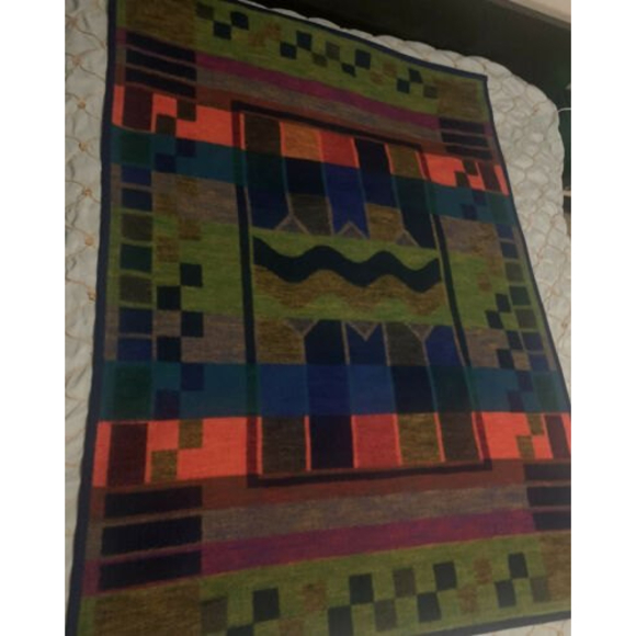 Biederlack Throw Blanket Geometric Print West Germany Reversible Vintage  55X75